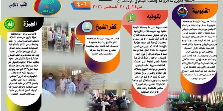 انفوجراف يوضح أنشطة الزراعة والطب البيطري بالمحافظات أخر أغسطس 1 انفوجراف يوضح أنشطة الزراعة والطب البيطري بالمحافظات أخر أغسطس