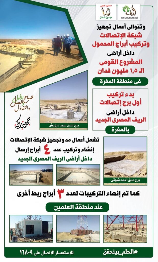بدء تركيب أول برج إتصالات بأراضى مشروع ال ١.٥ مليون فدان بمنطقة المغرة 12 بدء تركيب أول برج إتصالات بالمغرة