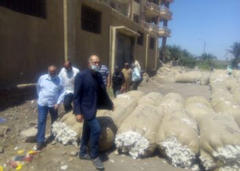 وفد الزراعة أثناء تفقدحلقات تجميع القطن في الفيوم