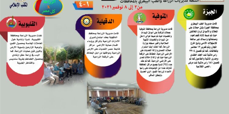 "الزراعة في كل مصر" العدد رقم ١٤.. إنفوجراف بأهم أنشطة مديريات الزراعة والطب البيطري 1 الزراعة في كل مصر