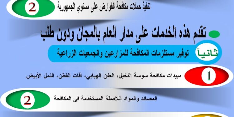 العدد (١١) من دليل خدمات وزارة الزراعة.. الخدمات التي تقدمها الإدارة المركزية لمكافحة الآفات 1 دليل خدمات وزارة الزراعة