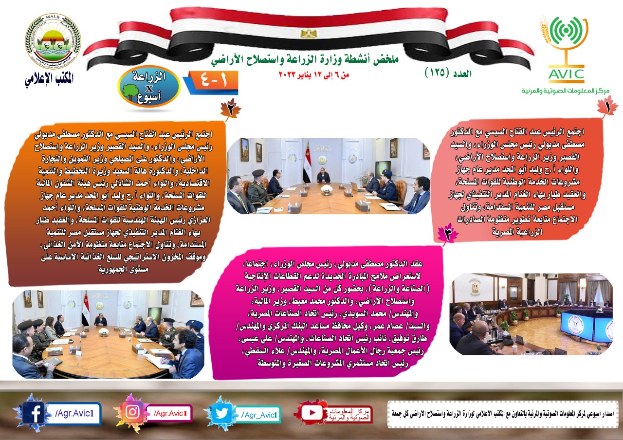 "الزراعة في أسبوع" نشرة الحصاد رقم ١٢٥ لأنشطة الوزارة في الفترة من ٦ إلى ١٢ يناير الجاري 15 الزراعة في أسبوع