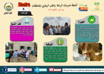  انفوجراف وفيديو| تعرف على أنشطة مديريات الزراعة والطب البيطري خلال أسبوع
