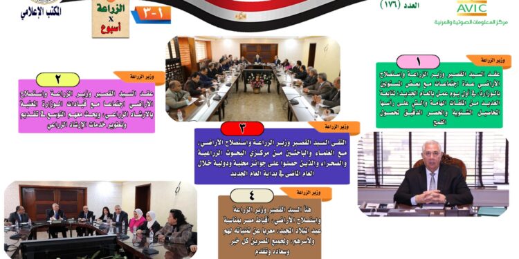 "الزراعة في أسبوع" نشرة الحصاد رقم ١٧٦ لأنشطة الوزارة في الفترة من ٢٩ ديسمبر وحتى ٤ يناير الجاري 1 الزراعة في أسبوع