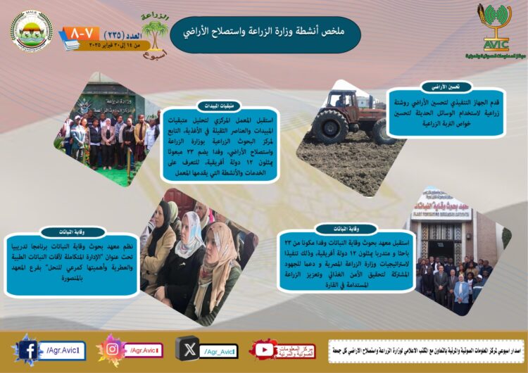 “الزراعة في أسبوع” نشرة الحصاد رقم ٢٣٥ لأنشطة الوزارة في الفترة من ١٤ وحتى ٢٠ فبراير الجاري